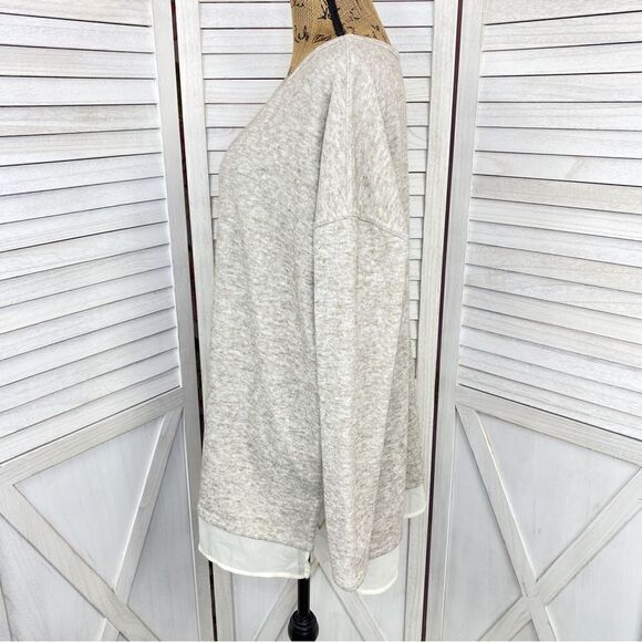 Silence + Noise UO Hannah Chiffon Trim Tunic Sweater Tan Beige Medium Pullover - Picture 3 of 14
